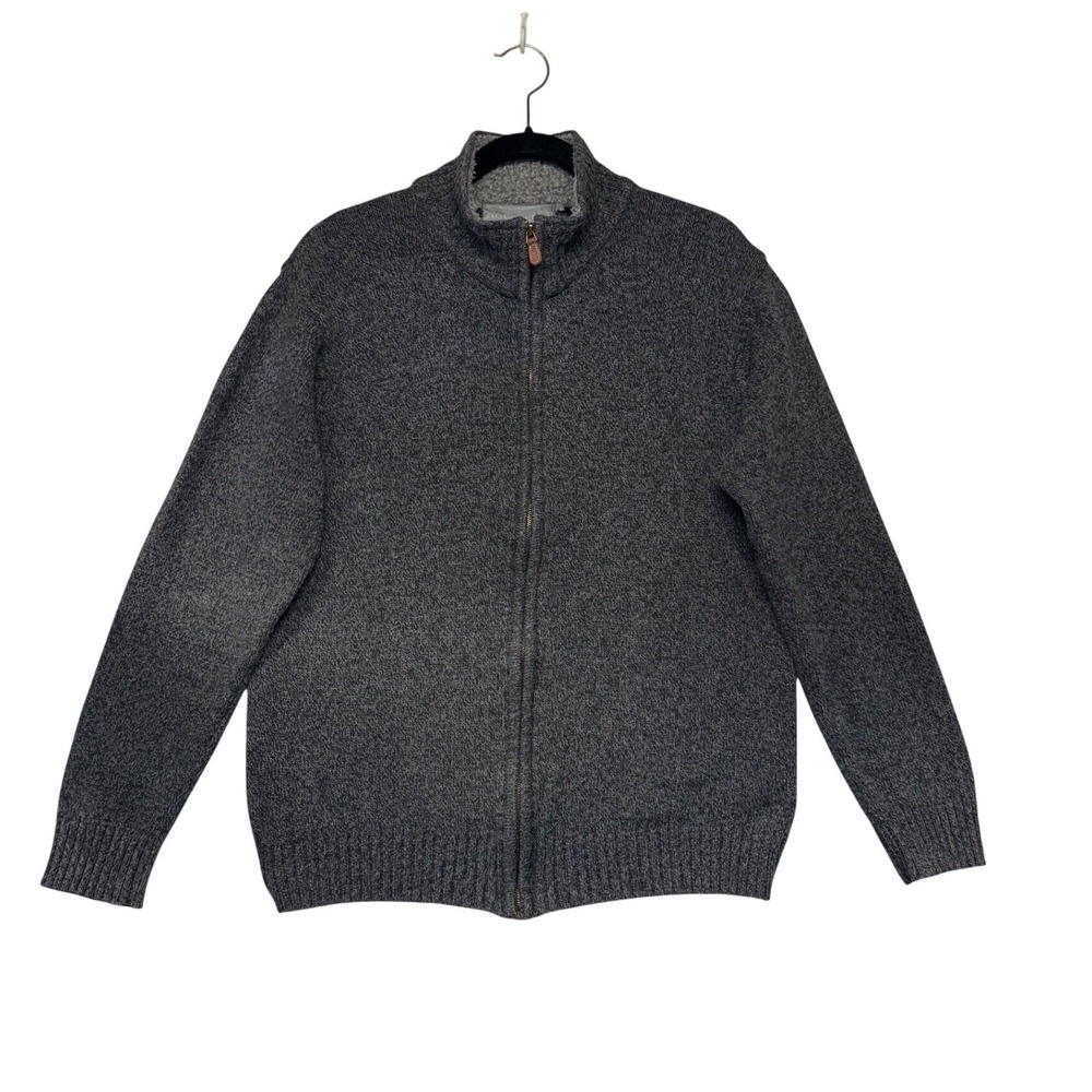 Oscar de la Renta Mens Full Zip Sweater Large Charcoal Gray Sherpa Mock Neck